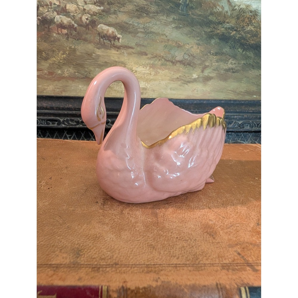Vintage Lenox Pink Porcelain Swan Planter Gold Trim 100/R359-264 Made in USA